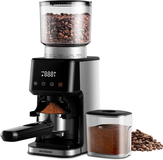Anti-Static Burr Coffee Grinder for Espresso with Precision Timer, Touchscreen Adjustable Conical Electric Coffee Bean Grinder with 51 Precise Settings for Home Use, Brushed Stainless Steel