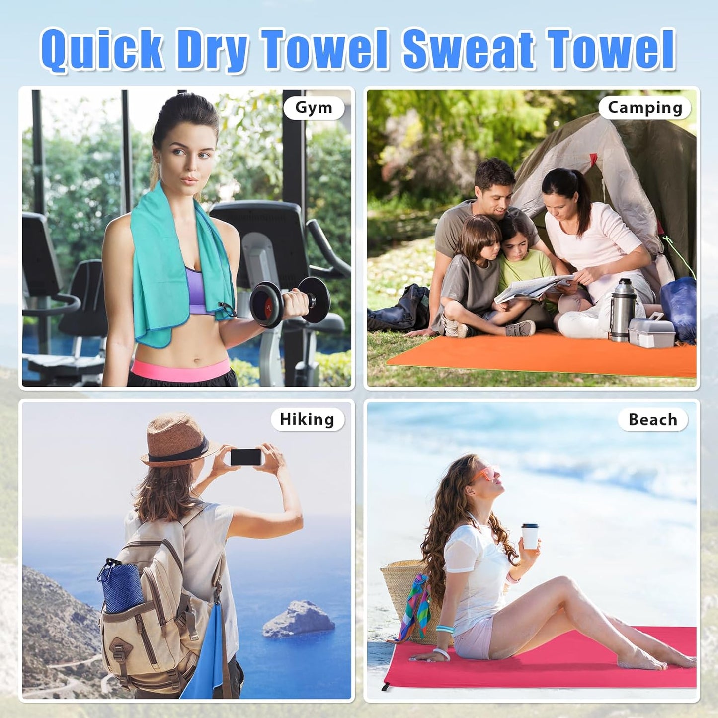 2 Pack Microfiber Travel Towel, Quick Dry Towel Camping Towel Beach Towels, Super Absorbent Compact Lightweight Sport Towel Gym Towel for Travel, Beach, Hiking, Gym, Pool, Bath, Yoga, Backpacking