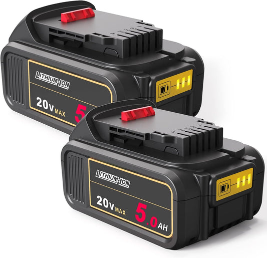 20V Battery Replacement for Dewalt 20V Battery 5.0Ah, Compatible with DCB206 DCB200 DCB201 DCB204 20 Volt Lithium-Ion MAX DCD/DCF/DCG Series Cordless Tools & Chargers DCB112 DCB115 2-Pack