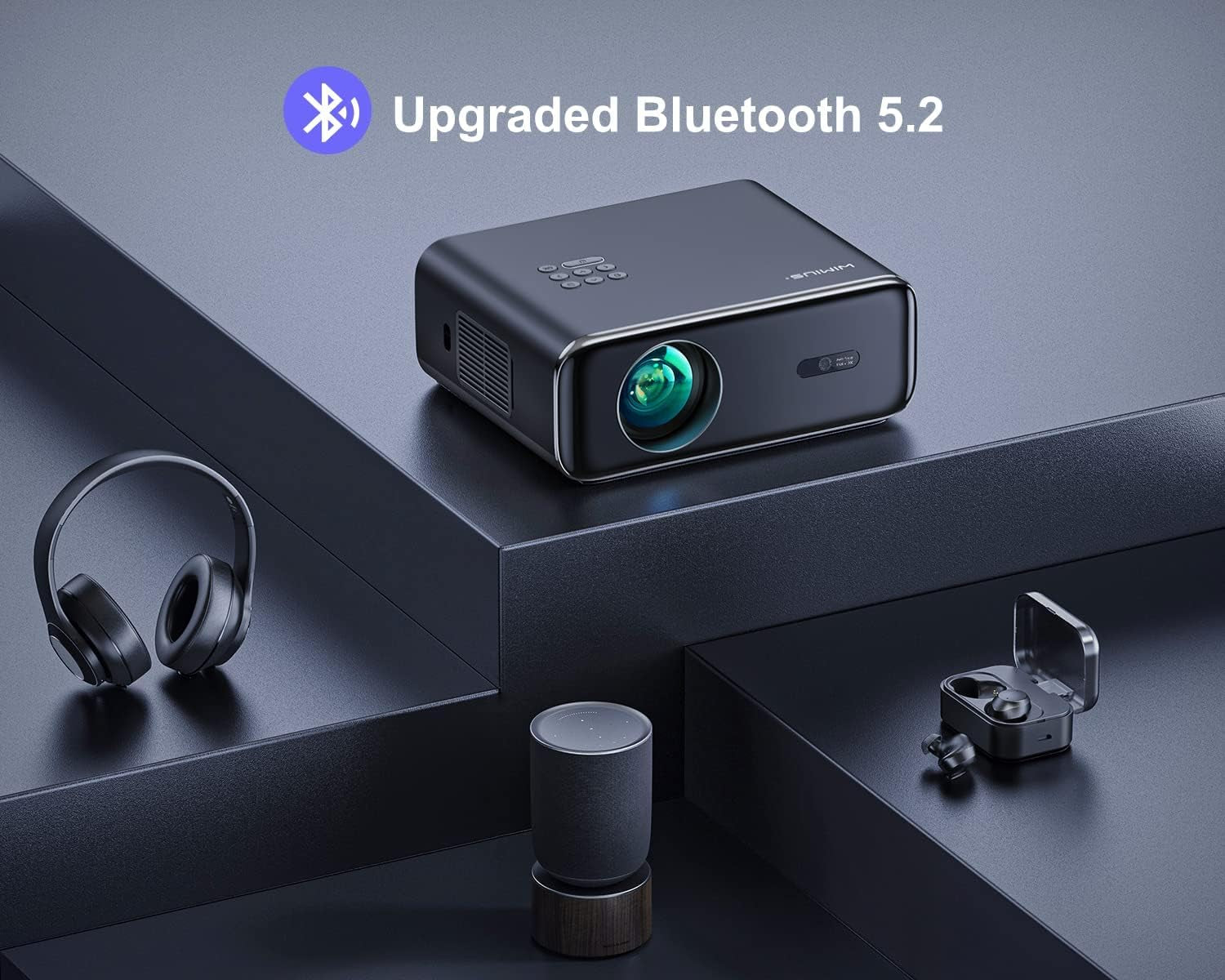[AUTO Focus/Keystone] Projector 4K with Wifi-6 and Bluetooth 5.2,  P62 600 ANSI Lumens Native 1080P Outdoor Portable Projector Auto 6D Keystone 50% Zoom, Home Theater for Ios/Tv Stick/Pc/Ps5
