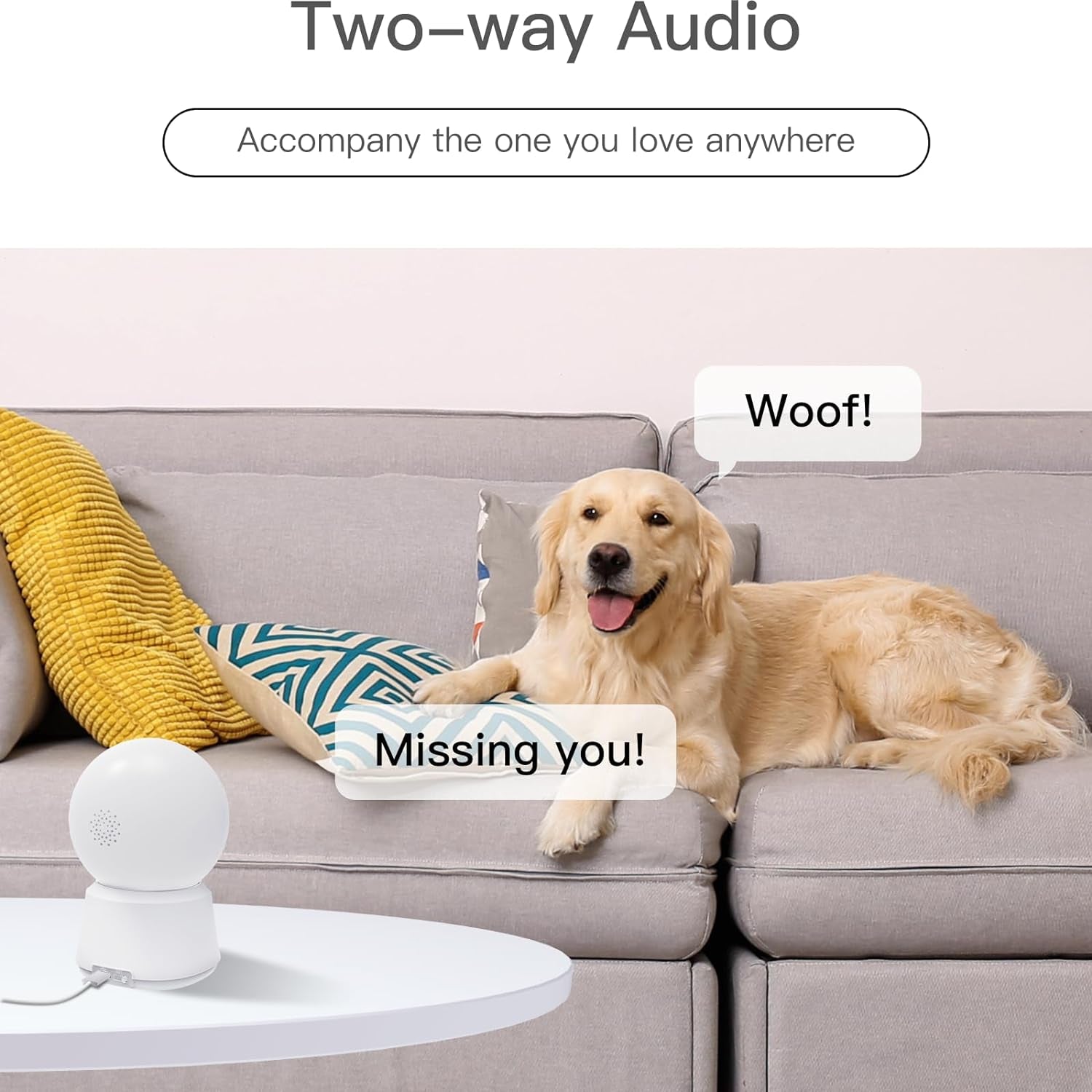 360° View 2K Pet Camera with Phone App, Indoor Security Camera, P2T Baby Monitor, Pan/Tilt, Motion & Sound Detection, Night Vision,Two-Way Audio, Works with Alexa