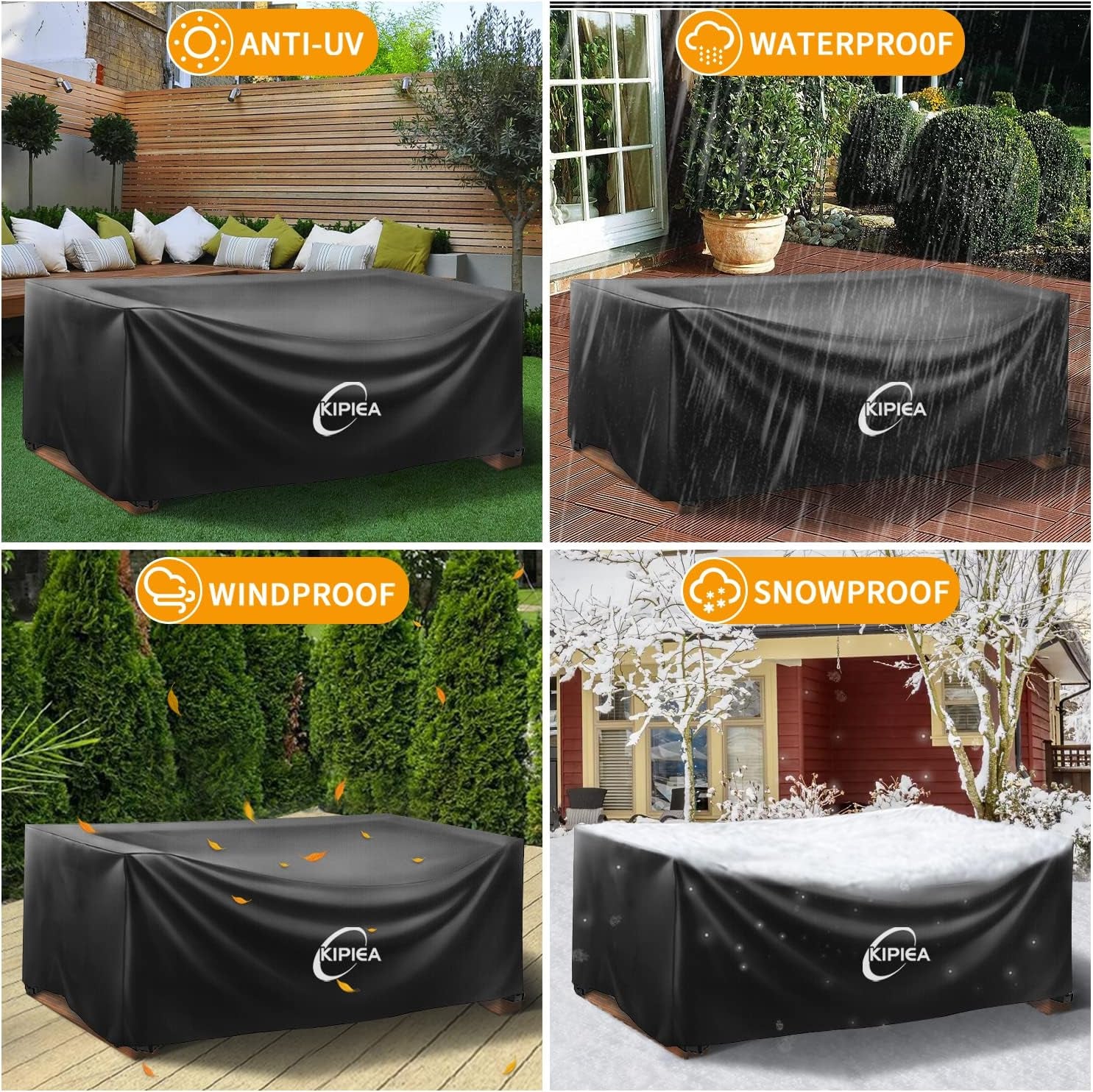 600D Patio Furniture Covers Waterproof Winter, Outdoor Furniture Set Covers for Table Chairs, Heavy-Duty Outdoor Sofa Covers with anti UV and No Tears, No Fading (98" L X 98" W X 36" H)