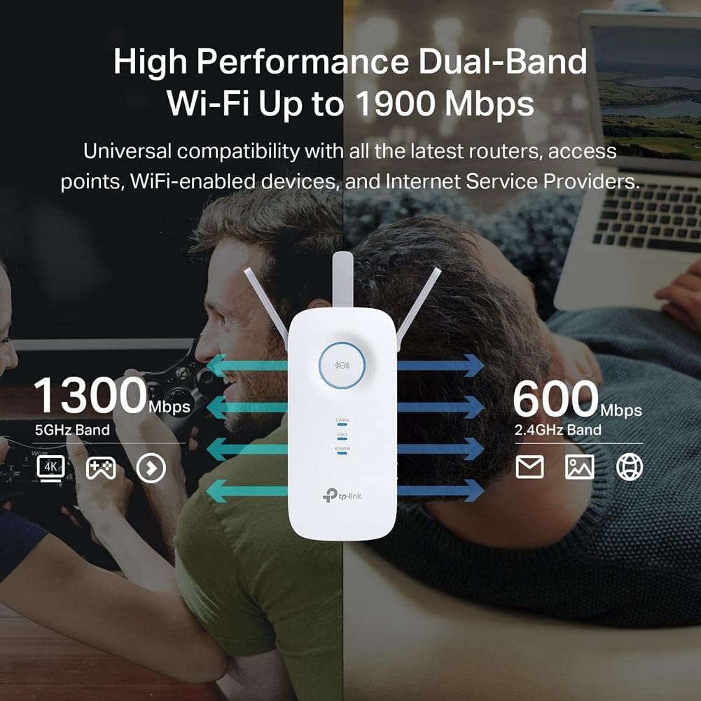 AC1900 Wifi Extender (RE550), Covers up to 2800 Sq.Ft and 35 Devices, 1900Mbps Dual Band Wireless Repeater, Internet Booster, Gigabit Ethernet Port