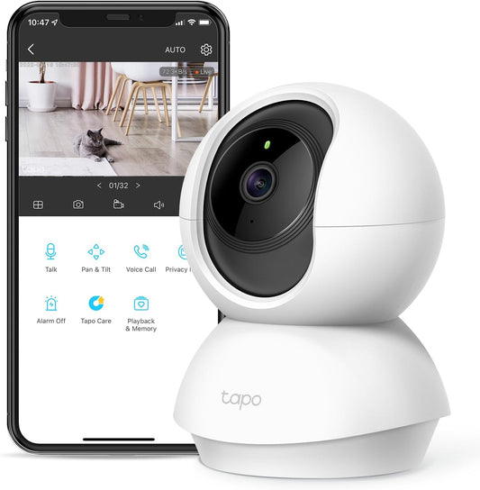 Tp-Link  Smart Pan/Tilt Indoor Security Camera, 360° Motion Tracking, 1080P Full HD Wifi Camera for Pet/Baby, Night Vision, 2-Way Audio, 128 GB Local Storage, Works W/Alexa & Google ( C200)