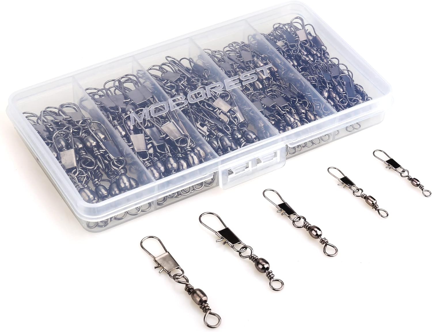 200PCS Barrel Snap Swivel Fishing Accessories, Premium Fishing Gear Equipment with Ball Bearing Swivels Snaps Connector for Quick Connect Fishing Lures