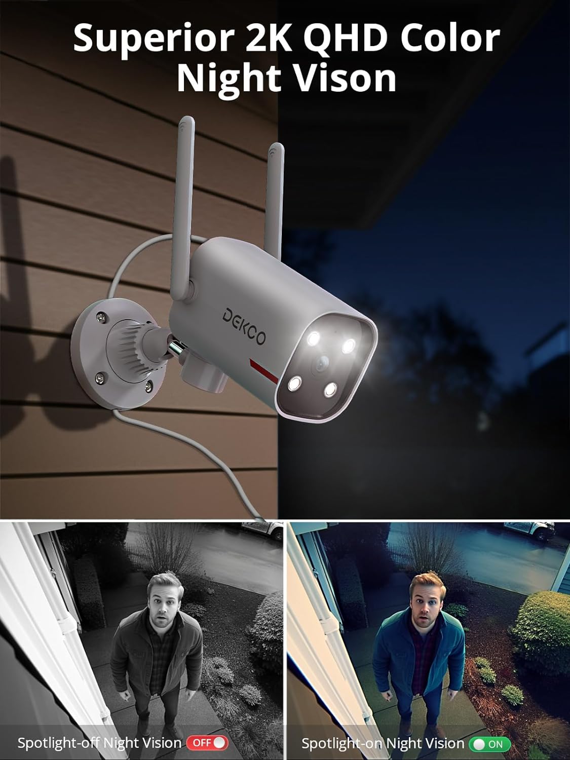 2Pack Outdoor Security Camera with 2K Color Night Vision, Pan Rotating 180° Wired Camera Surveillance Exterieur Support 24/7 Recording, 2.4&5G Wifi, AI Auto Tracking, Work Alexa/Google Assistant