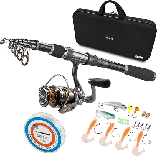 Telescopic Fishing Rod and Reel Combos Full Kit, Carbon Fiber Fishing Pole, 12 +1 Shielded Bearings Stainless Steel BB Spinning Reel