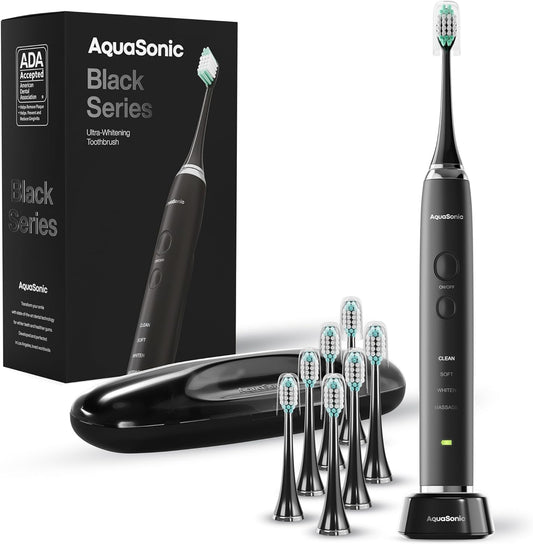 Black Series Ultra Whitening Toothbrush – ADA Accepted Rechargeable Toothbrush - 8 Brush Heads & Travel Case - Ultra Sonic Motor & Wireless Charging - 4 Modes W Smart Timer - Sonic Electric