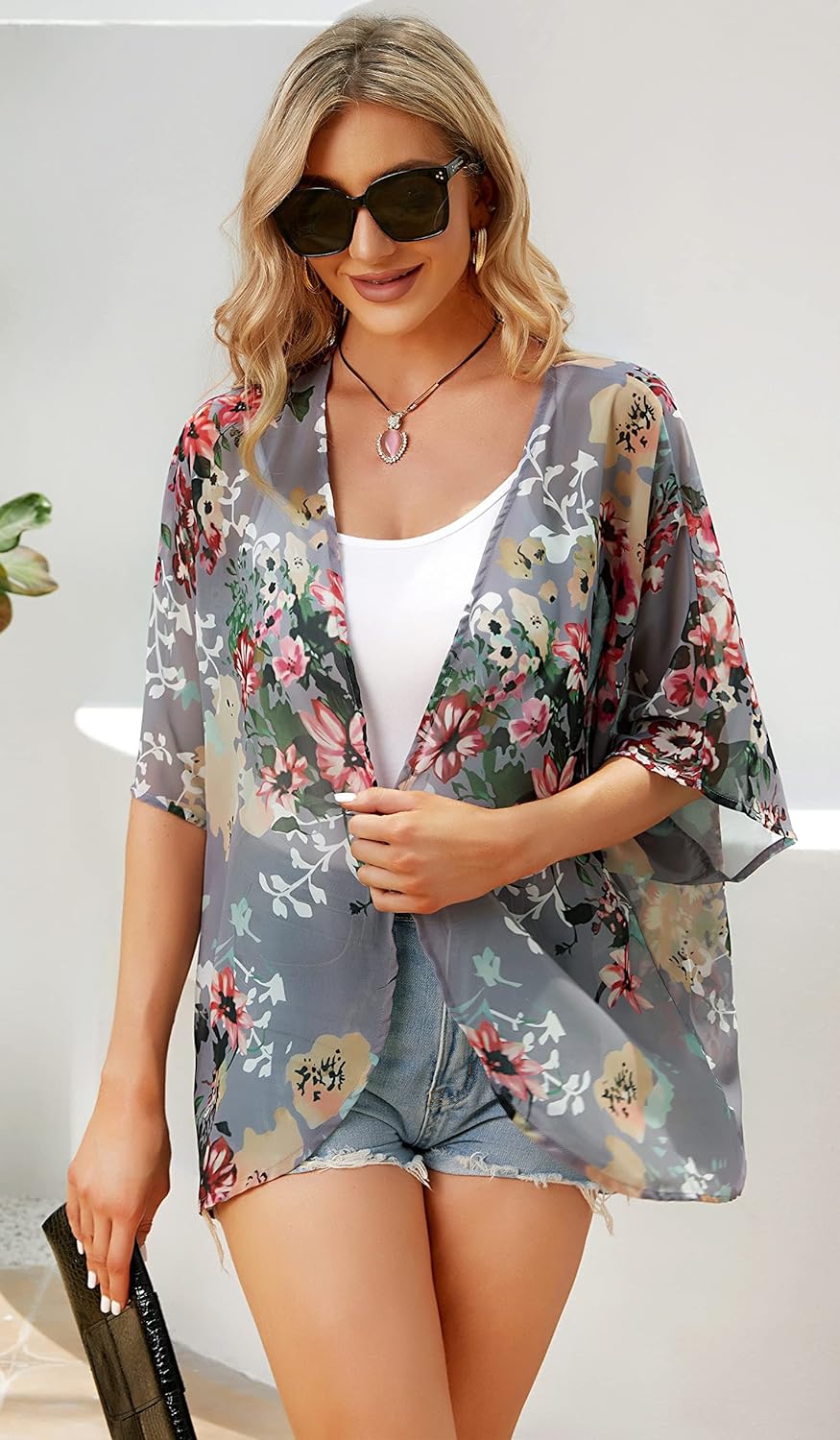 Womens Summer Tops Kimono Cardigan Floral Beach Cover up Casual Jackets Shirts