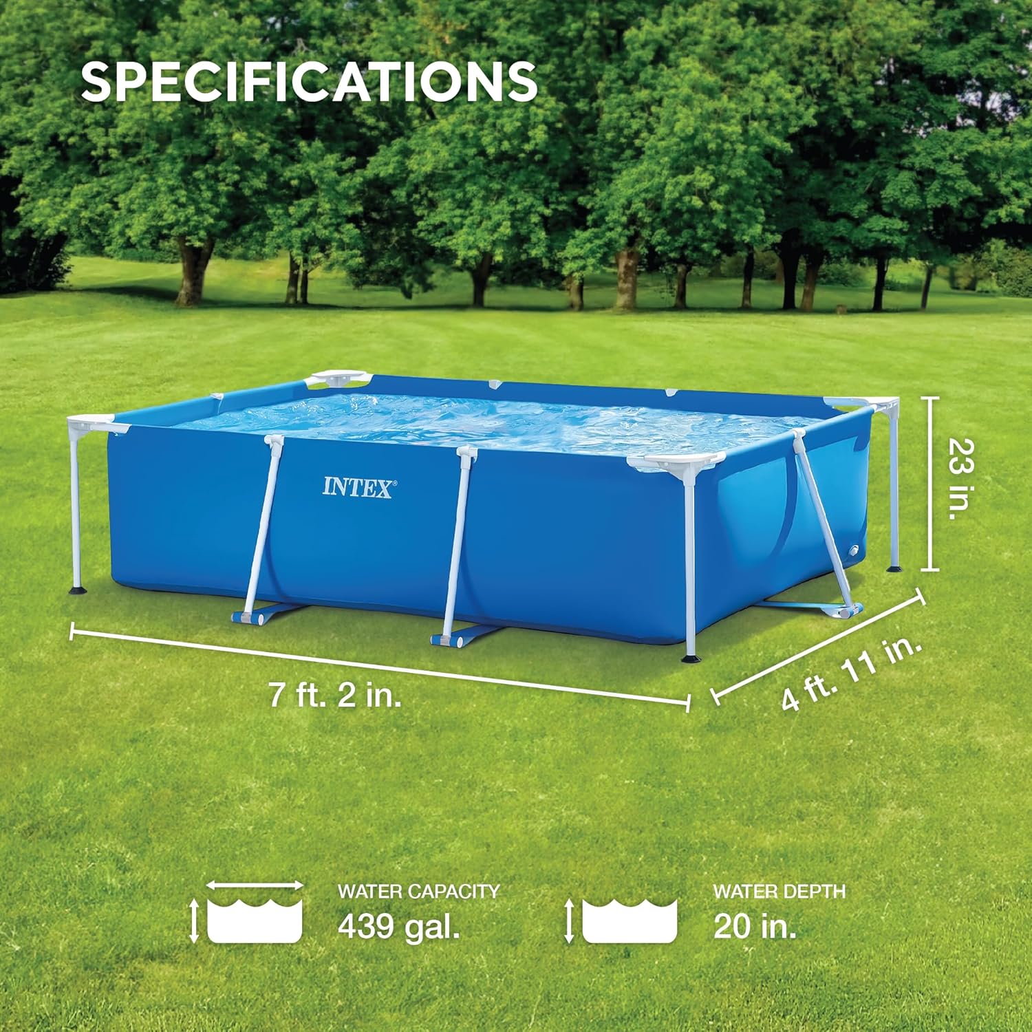 86" X 23" Rectangular Frame above Ground Outdoor Home Backyard Splash Swimming Pool with Flow Control Valve for Draining