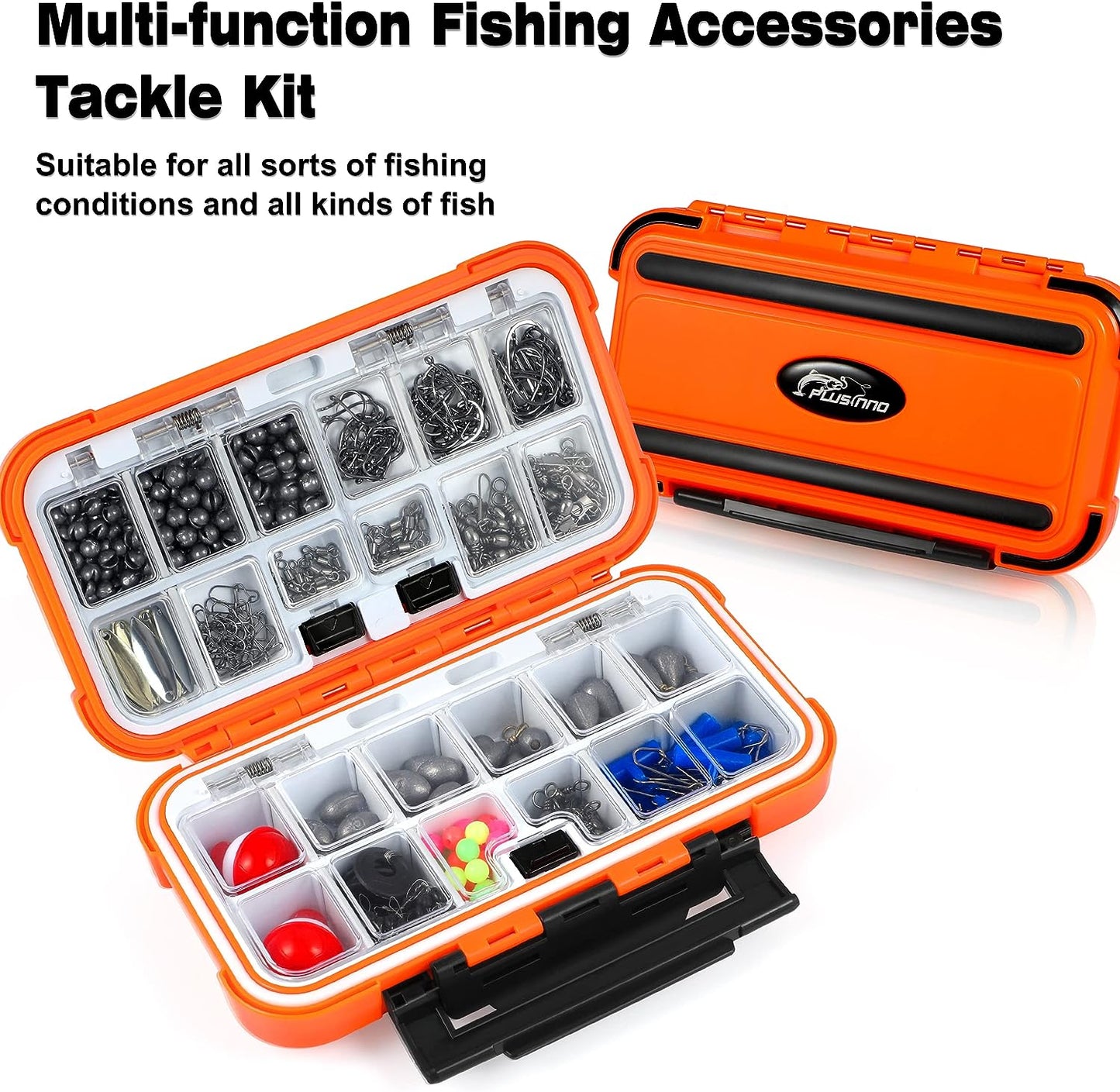 253/108Pcs Fishing Accessories Kit, Fishing Tackle Box with Tackle Included, Fishing Hooks, Fishing Weights, Spinner Blade, Fishing Gear for Bass, Bluegill, Crappie