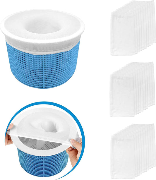 30 Pack Pool Skimmer Socks | Ultra Fine Mesh Screen Liner for Swimming Pool Basket | Pool Filter Saver Socks Net for Filter Skimmer Basket