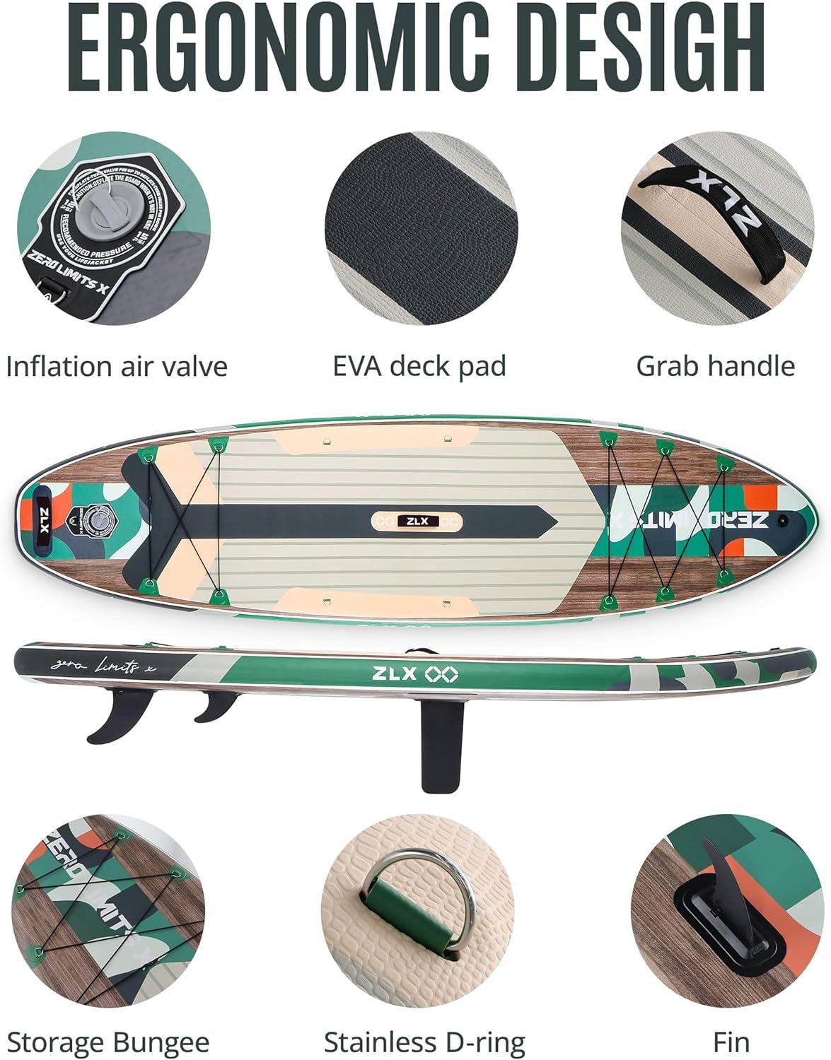 10.5 FT Inflatable Stand up Paddle Board with Accessories Premium SUP Board for All Skill Levels Youth & Adults Wide Stable Design Non-Slip Deck