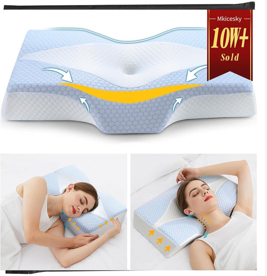 Cervical Support Pillow for Neck Pain Relief, Ergonomic Memory Foam Neck Pillow for Shoulder Pain, Orthopedic Contour Pillow for Sleeping Neck Support, Back Side Sleeper Pillow