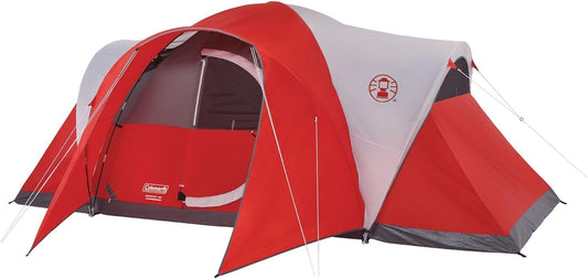 Bristol 8-Person Camping Tent with Modified Dome & Hinged Door, Red with Grey Accents